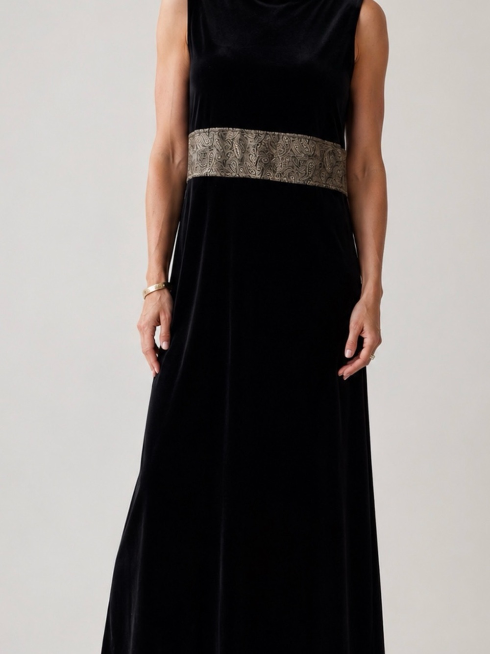 Vintage Coldwater Creek Black Velvet Sleeveless Maxi Dress Empire Waist Size 10